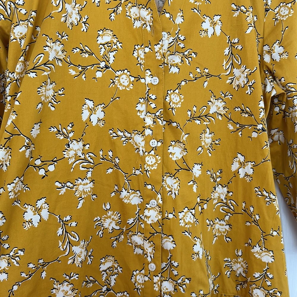 UNTUCKit Jane Shirt Dress Womens 12 Yellow Floral Tie Tiered V-Neck Long Sleeve - Picture 7 of 10